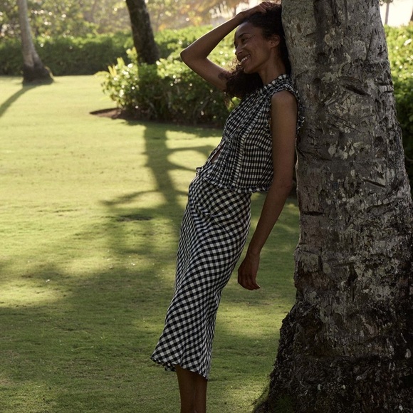 NWT Doen Elowen Linen Rayon Midi Slip A Line Skirt Marilyn Gingham Print - Picture 5 of 12